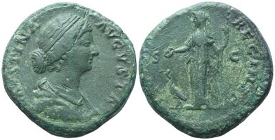 Faustina II Augusta, Sesterzio (sestertius) coniato sotto Marco Aurelio, Roma (161–176 d.C.)