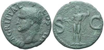 Agrippa, As battuto sotto Caligola (Gaio Cesare), Roma, 37–41 d.C., bronzo Æ
