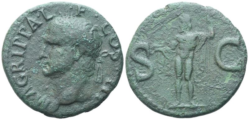 Agrippa, As battuto sotto Caligola (Gaio Cesare), Roma, 37–41 d.C., bronzo Æ