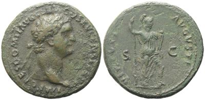 Domiziano (81–96), As con testa laureata e Virtus stante