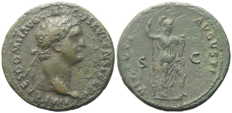 Domiziano (81–96), As con testa laureata e Virtus stante