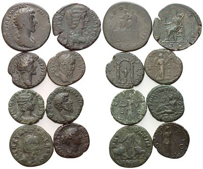 Collezione di 8 monete imperiali romane in bronzo (Æ)