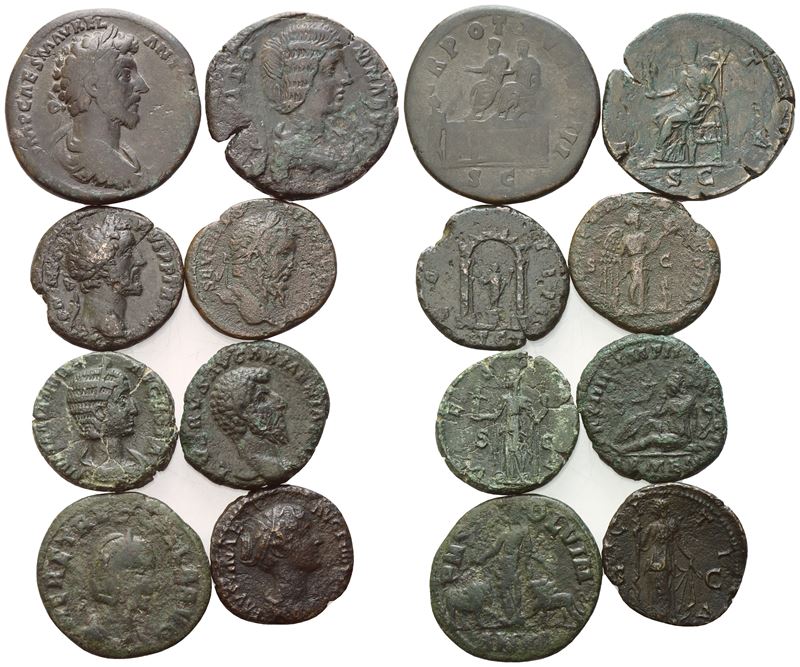 Collezione di 8 monete imperiali romane in bronzo (Æ)