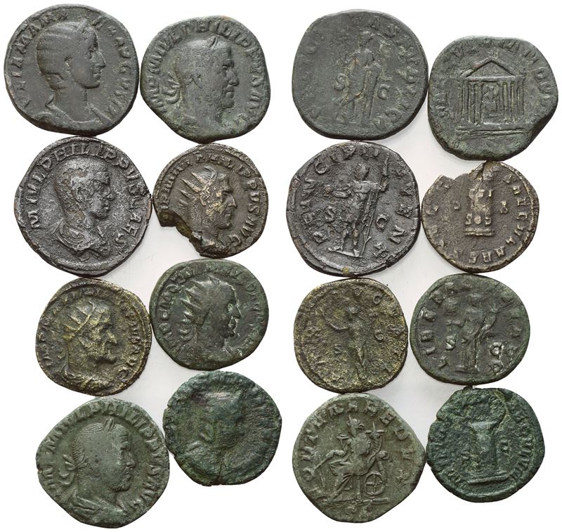 Collezione di 8 monete romane imperiali in bronzo (Æ)