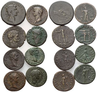 Monete romane imperiali, lotto di 8 esemplari in Æ (bronzo), monete antiche