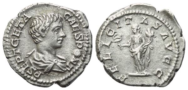Geta, as Caesar (198-209), Denarius struck under Septimius Severus and Caracalla, Rome, 200-205; AR (3,17 g; 18,8 mm; 5 h)