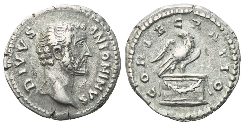 Anonimo romano, Divus Antoninus Pius, Denario coniato a Roma sotto Marco Aurelio e Lucio Vero (16...