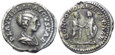 Plautilla, Denario coniato sotto Settimio Severo e Caracalla, Roma, 202 d.C.