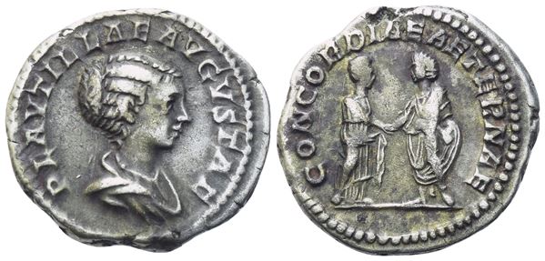 Plautilla, Denarius struck under Septimius Severus and Caracalla, Rome, 202; AR (3,35 g; 18,8 mm; 7 h)