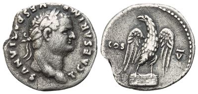 Vespasian, Denario romano “Titus as Caesar” (69–79), coniato a Roma nel 76