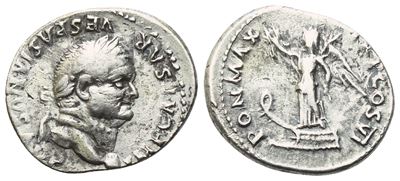 Vespasiano (69–79), Denario romano, Roma, 75 d.C.