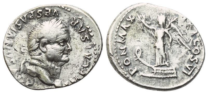 Vespasiano (69–79), Denario romano, Roma, 75 d.C.