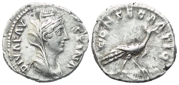 Diva Faustina I (died 140/1), Denarius struck under Antoninus Pius, Rome, post 141; AR (3,25 g; 18 mm; 4 h)