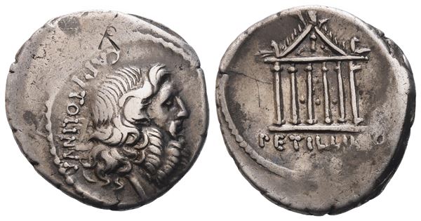 Petillius Capitolinus, Denarius, 43 BC; AR (3,65 g; 18,8 mm; 8 h)