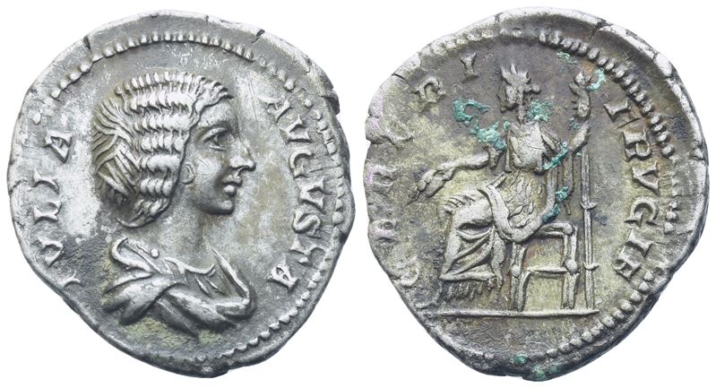 Julia Domna, Denario con busto drappeggiato; Ceres con fiaccola e spighe, zecca di Roma (196-211 ...