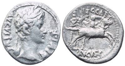 Augustus, Denario, Lugdunum, 8–7 a.C., AR