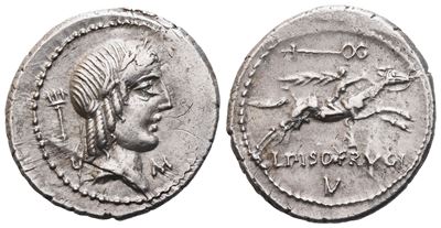 L. Calpurnius Piso Frugi, Denarius, 90 Bc; Ar (3,86 G; 20,1 MM; 9 H)