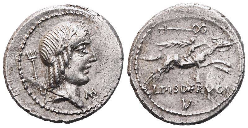 L. Calpurnius Piso Frugi, Denarius, 90 Bc; Ar (3,86 G; 20,1 MM; 9 H)