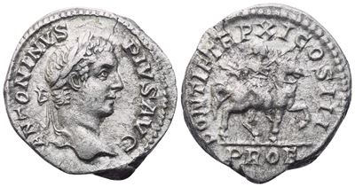 Caracalla (198–217), Denario romano, Roma, 208 d.C., AR