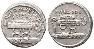 Q. Pompeius Rufus, Denarius, 54 Bc; Ar (3,91 G; 17,8 MM; 12 H)