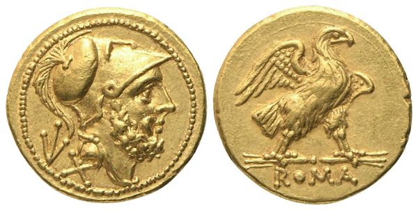 Anonymous, 60 Asses, Rome, c. 211-208 BC; AV (3,35 g; 14,6 mm; 11 h)