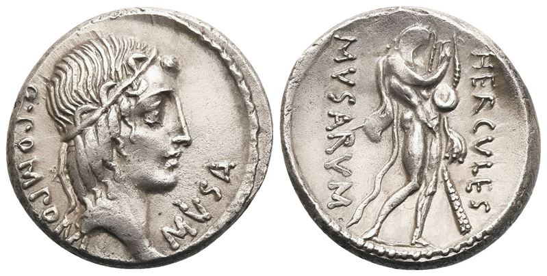 Q. Pomponius Musa, Denarius, Rome, 66 BC; AR (3,95 g; 16,9 mm; 6 h)
