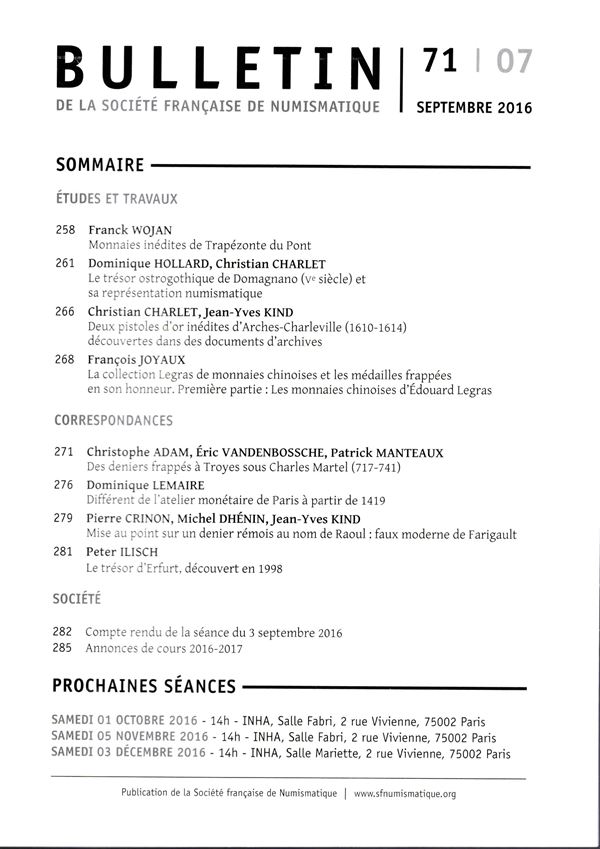 HOLLARD  Dominique-CHARLET Crhistian - Le tresor ostrogothique de Domagnano ( V siecle) et sa representation numismatique. Paris, 2016. pp 261-265, illustrazioni nel testo. brossura ed. ottimo stato.