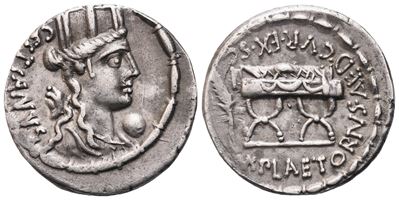 M. Plaetorius Cestianus, Denarius, 67 Bc; Ar (3,75 G ; 18 MM; 8 H)