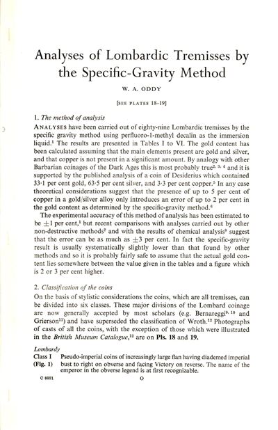Oddy W. A. - Analyses Of Lombardic Tremisses By The Specific-gravity Method. London, 1972. Pp 193...