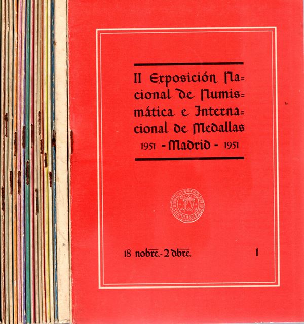 AA.-VV. - II Exposicion Nacional de Numismatica e Internacional de Medallas 1951 - Madrid - 1951. 17 fascicoli,  opera completa.  Pp 465, con tavole colorate e illustrazioni nel testo in b\n. brossura