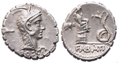 L. Roscius Fabatus, Denarius serratus, 64 a.C.