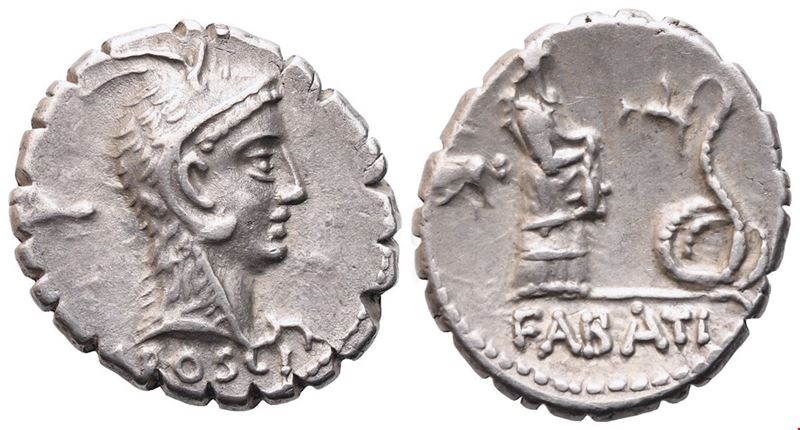 L. Roscius Fabatus, Denarius serratus, 64 a.C.