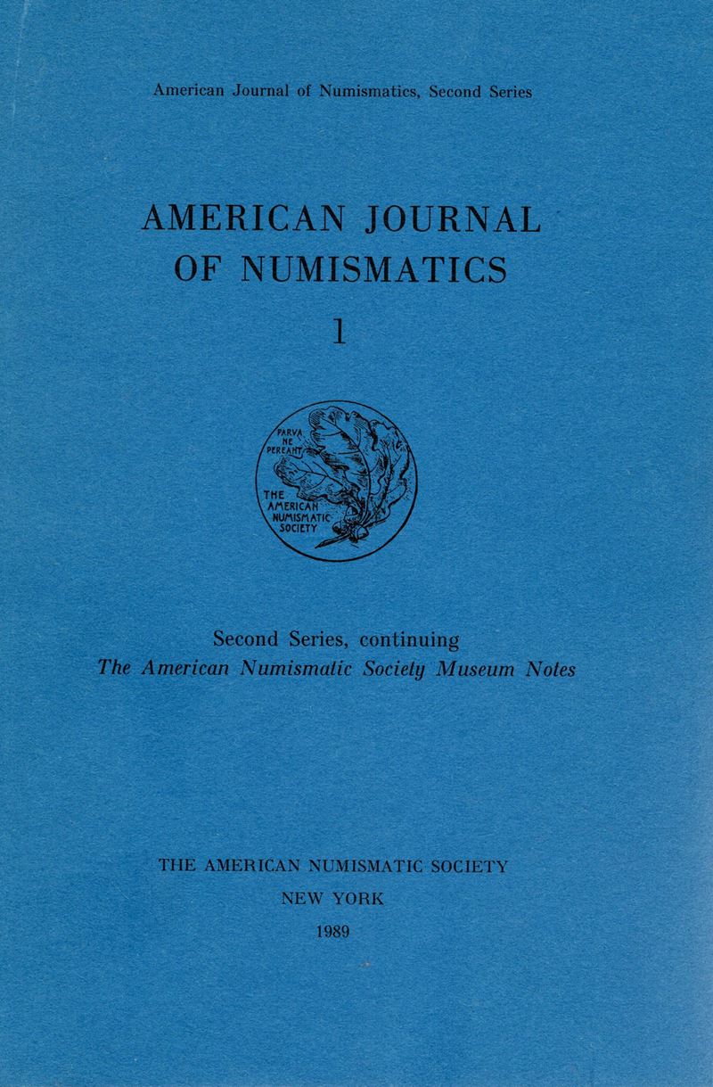 A.N.S., American Journal of Numismatics, Vol. 1, 1989, New York