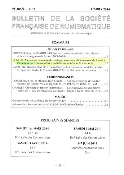 ROVELLI Alessia, Emn marge de quelques emissions d'Odoacre et de Baduila. Variantes et activité e...