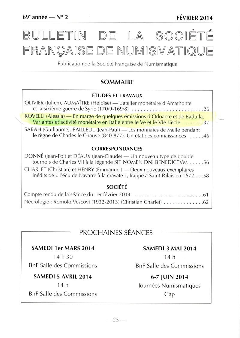 ROVELLI Alessia, Emn marge de quelques emissions d'Odoacre et de Baduila. Variantes et activité e...