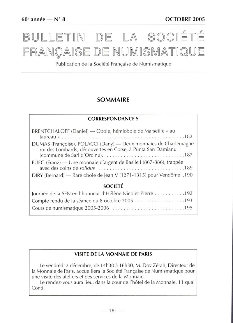 DUMAS François, POLACCI Dany - Deux monnaies de Charlemagne roi des Lombards, découvertes en Cors...