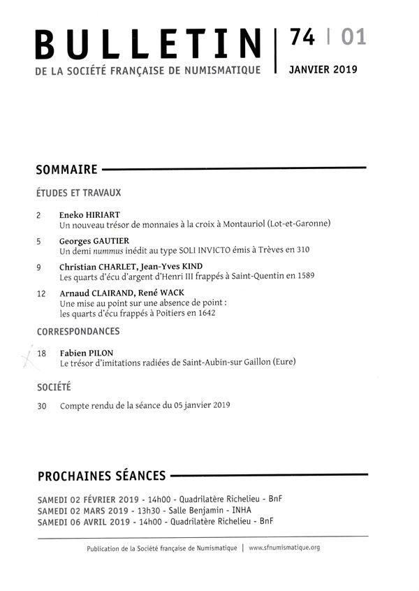 PILLON  Fabien - Le tresor d'imitation radiées de Saint-Aubin sur Gaillon ( Eure). Paris, 2019.  pp 18-30, tavole 3 + ill. nel testo. brossura ed. ottimo stato, interessante documentazione di bronzett