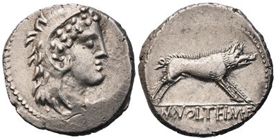 M. Volteius, Denario romano (75 a.C.), AR