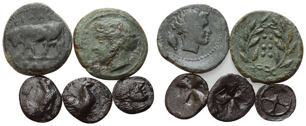 Lot of 5 Greek coins to be catalogued. 