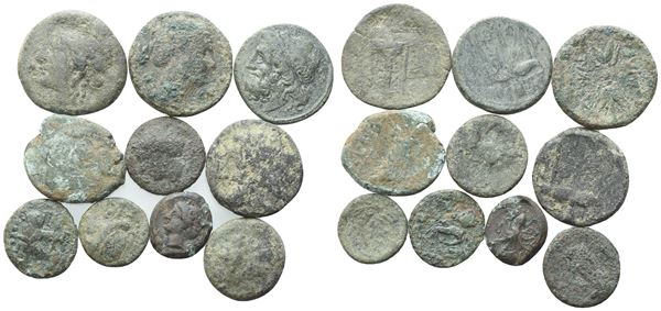 Lot of 10 Greek Æ coins, to be catalogued. Lot sold as is, no returns.