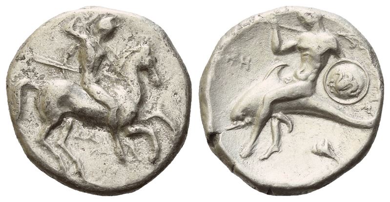 Calabria, Tarentum, Nomos, c. 332-302; AR (7,81 g; 19,8 mm; 12 h)