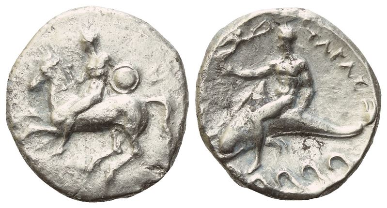 Calabria, Tarentum, Nomos, c. 302-280; AR (7,32 g; 21 mm; 6 h)