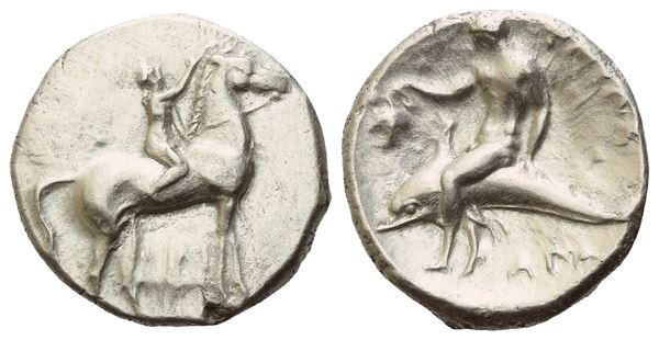 Calabria, Tarentum, Nomos, c. 302-280; AR (7,88 g; 20,5 mm; 2 h)