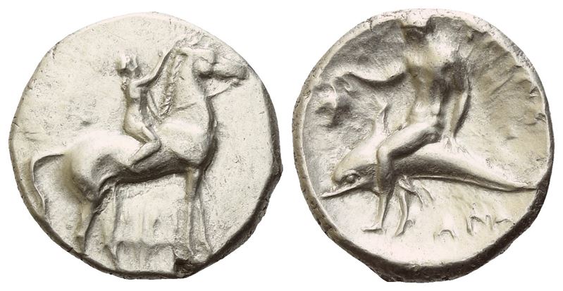 Calabria, Tarentum, Nomos, c. 302-280; AR (7,88 g; 20,5 mm; 2 h)