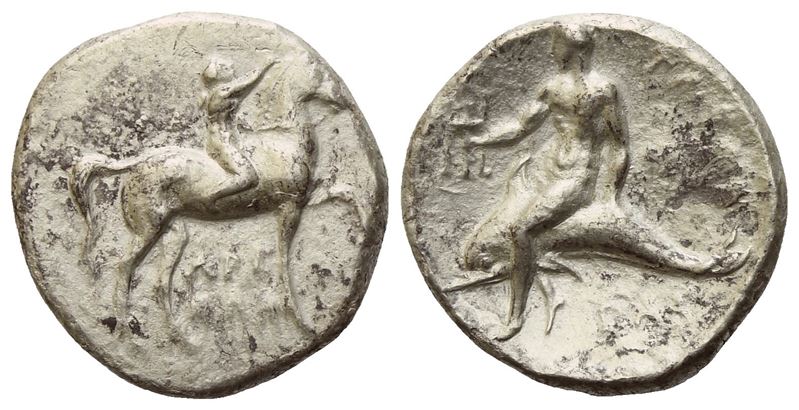 Calabria, Tarentum, Nomos, c. 302-280 BC; AR (7,48 g; 21,2 mm; 9 h)
