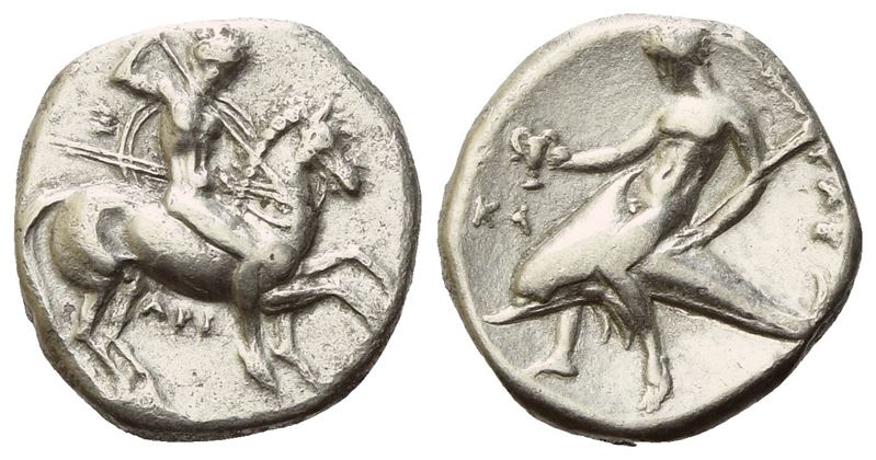 Calabria, Tarentum, Nomos, c. 332-302 BC; AR (7,79 g; 19,9 mm; 11 h)