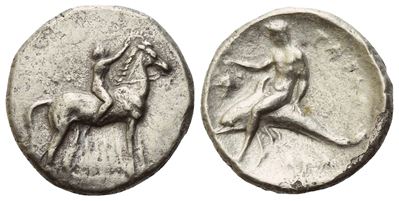 Calabria, Tarentum, Nomos, C. 302-280 Bc; Ar (7,38 G; 21,3 MM; 2 H)