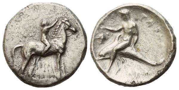Calabria, Tarentum, Nomos, c. 302-280 BC; AR (7,38 g; 21,3 mm; 2 h)