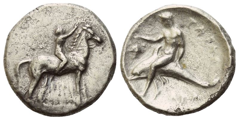 Calabria, Tarentum, Nomos, C. 302-280 Bc; Ar (7,38 G; 21,3 MM; 2 H)