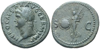 Nero (54-68), As, Rome, 65; Æ (11,44 G; 28 MM; 6 H)